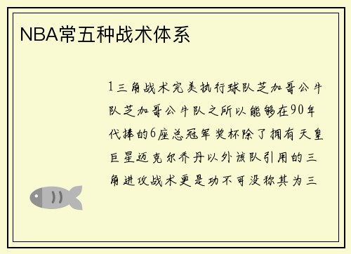 NBA常五种战术体系
